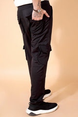 BLACK STRETCH SIX POCKET CARGO PANTS Dvilla