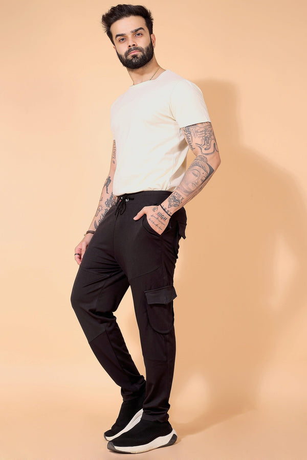 BLACK STRETCH SIX POCKET CARGO PANTS Dvilla