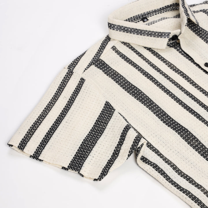 Crochet White & Black Cotton Striped Shirt Dvilla