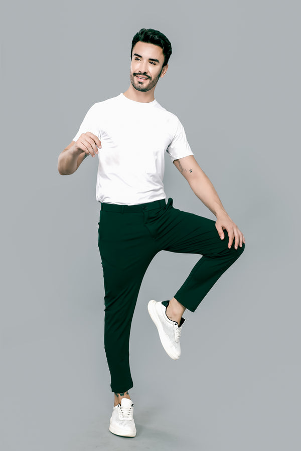 Flextech Waist Lycra Stretchable Formal Green Pants for Men