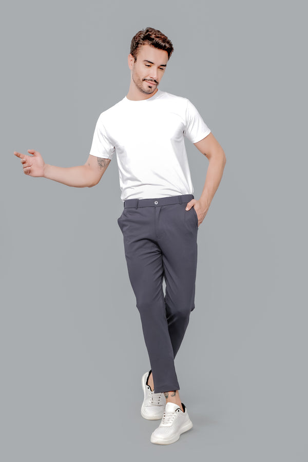 Flextech Waist Lycra Stretchable Formal Dark Grey Pants for Men