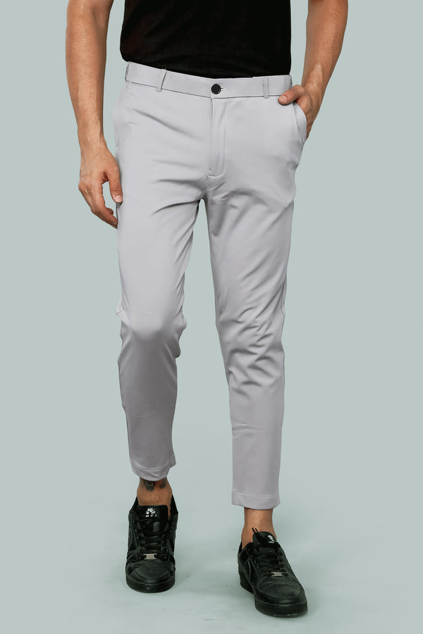 Flextech Waist Lycra Stretchable Formal Light Grey Pants for Men