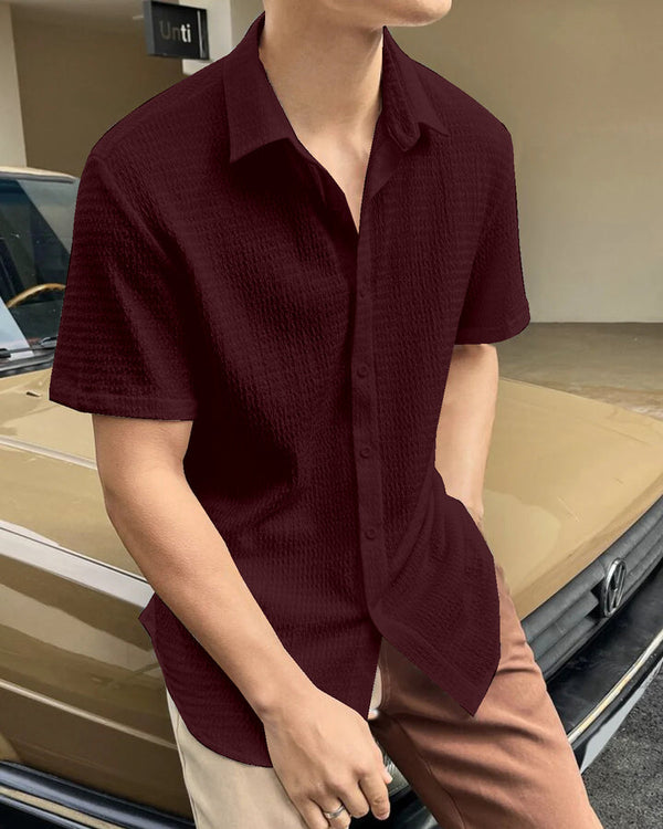 Men's Seersucker Comfort Shirt - Maroon