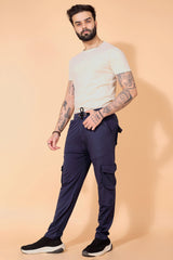 NAVY BLUE STRETCH SIX POCKET CARGO PANTS Dvilla