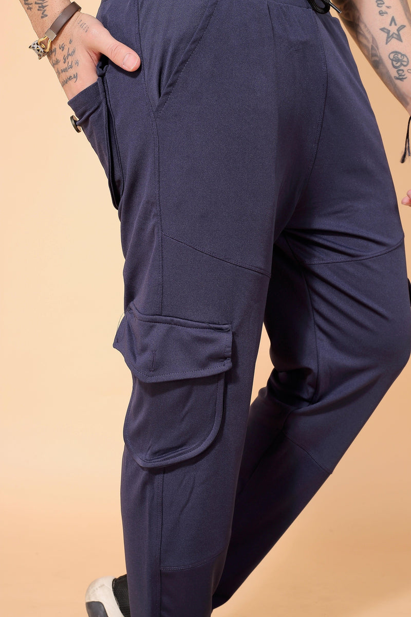 NAVY BLUE STRETCH SIX POCKET CARGO PANTS Dvilla