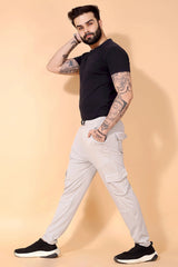 GREY STRETCH SIX POCKET CARGO PANTS Dvilla